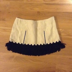 Free People Ramie Mini Skirt With Black Fringe.